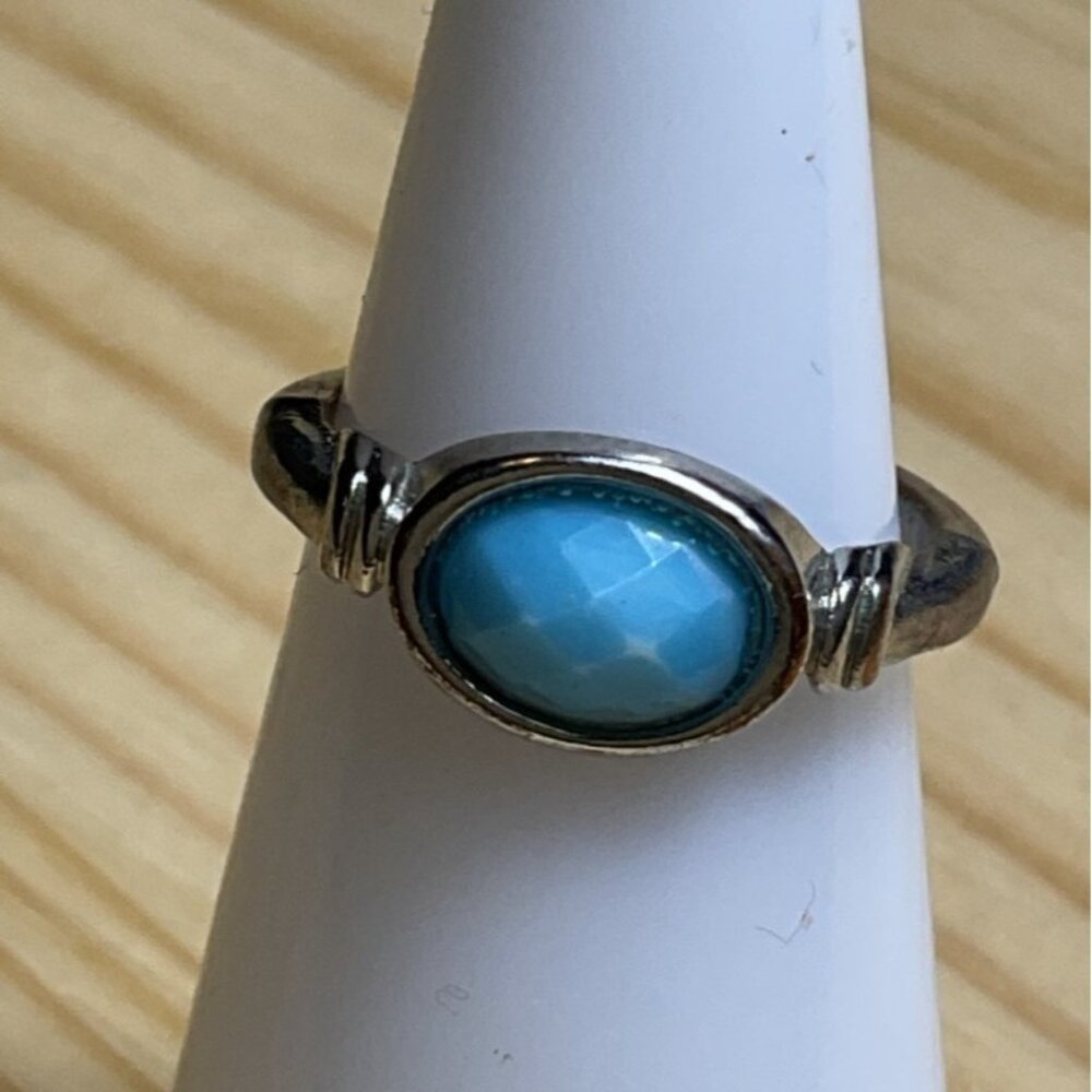 Silver Tone Ring With Turquoise Gemstone Bohemian Style